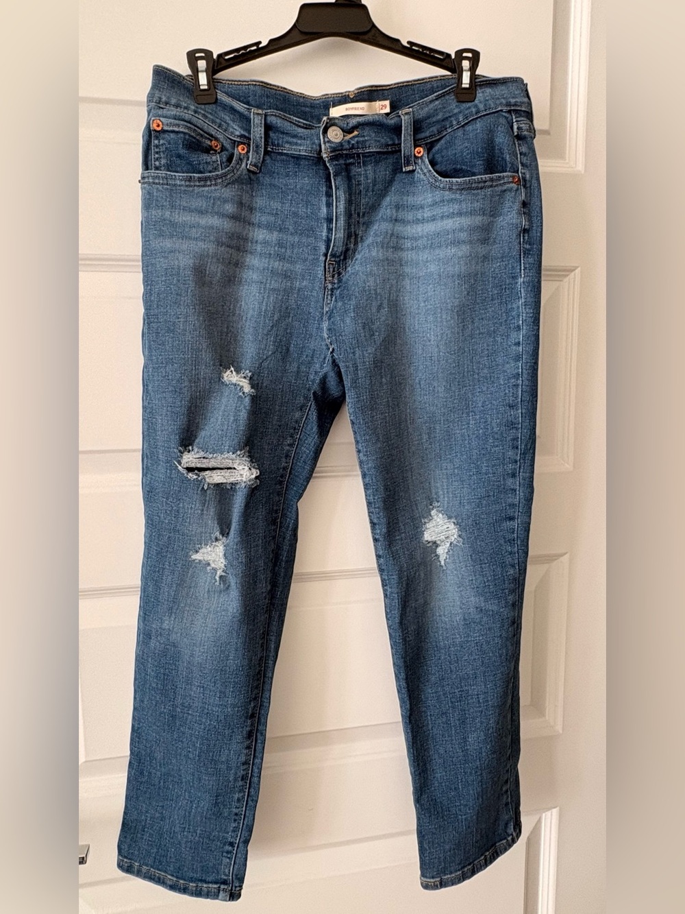 Levi's Distressed Womens Boyfriend Jeans  Blue Denim Relaxed Fit Size 29